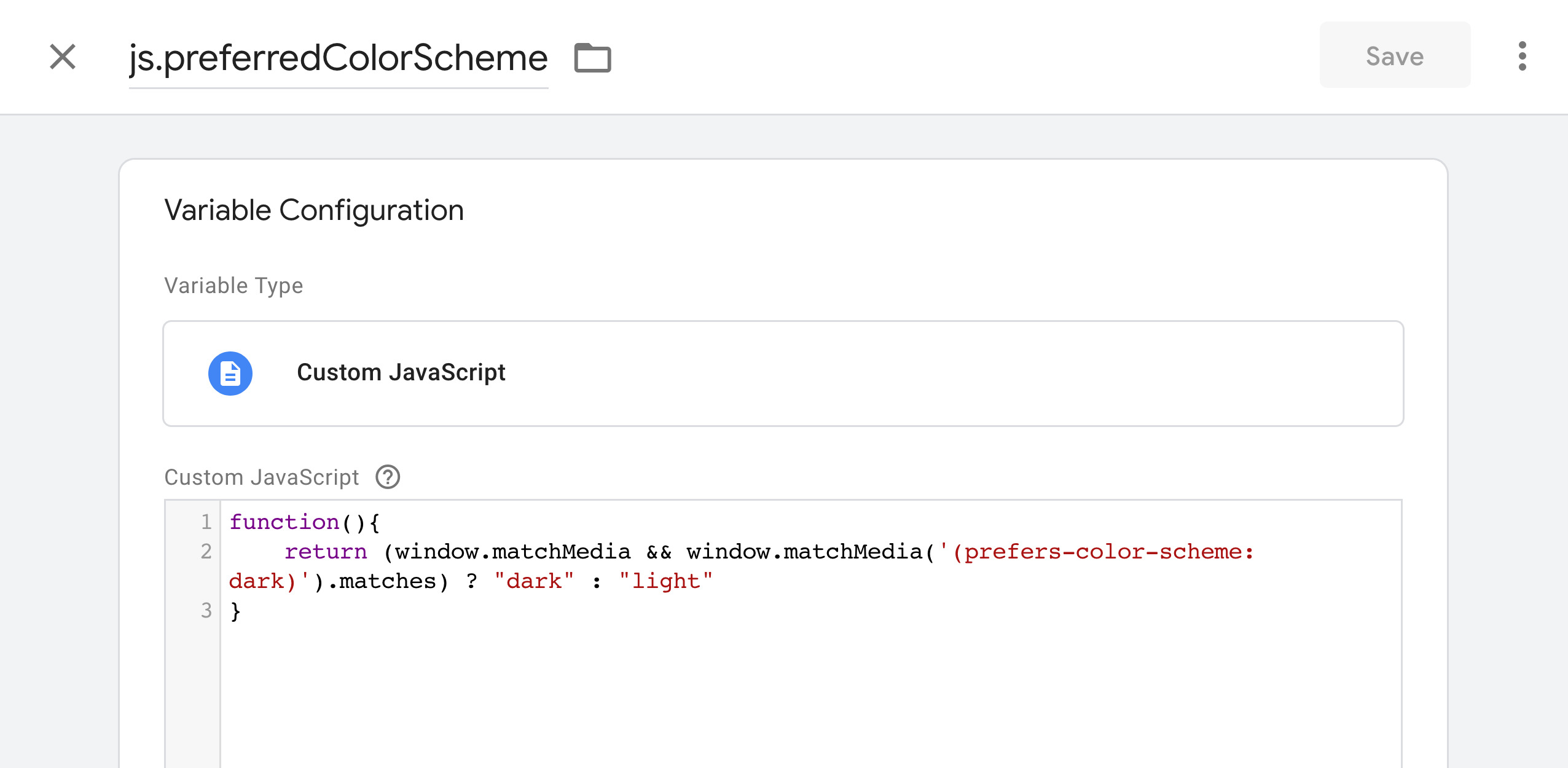 Google Tag Manager Dark Mode variable