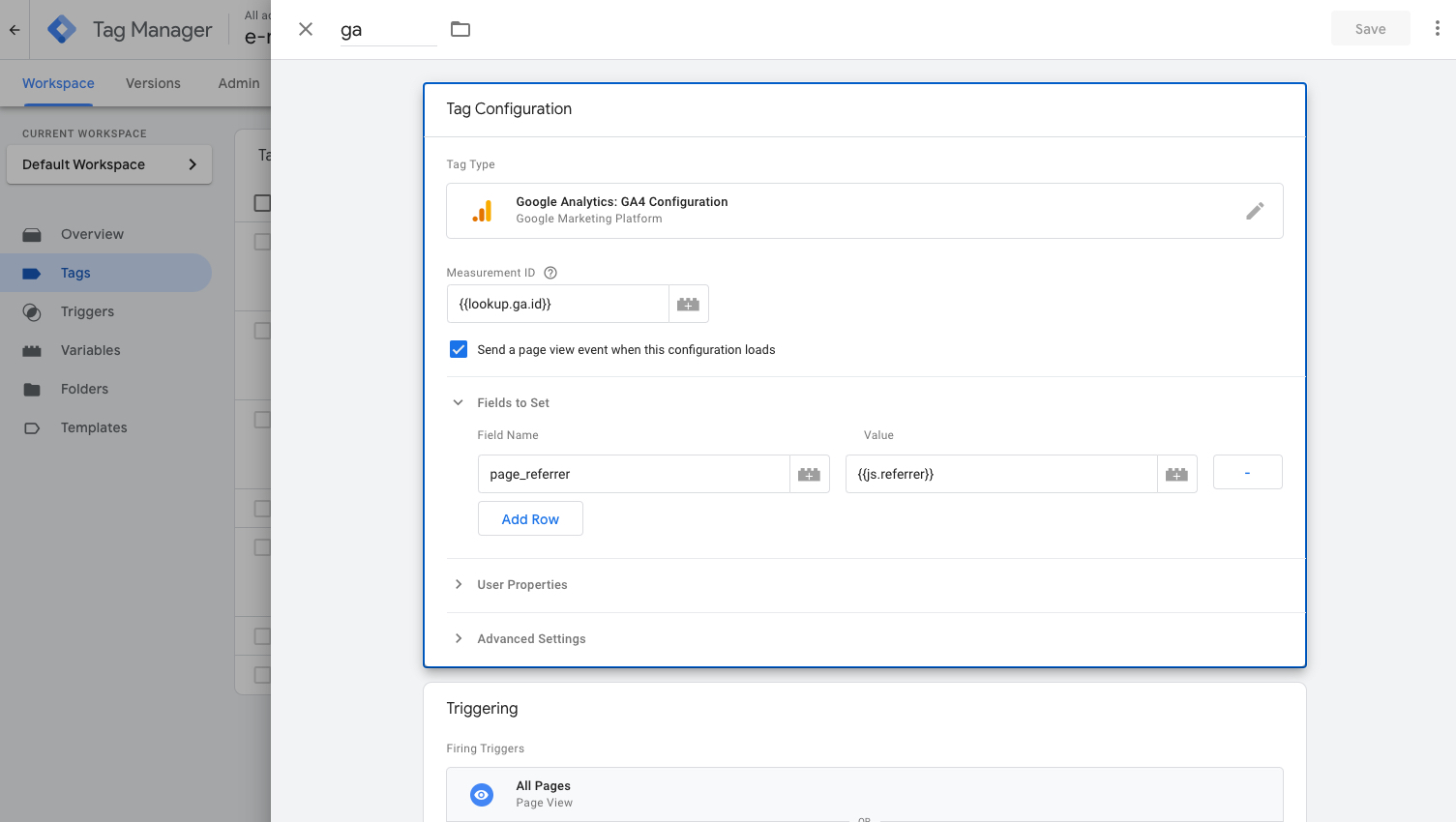 Overriding the page_referrer in GTM