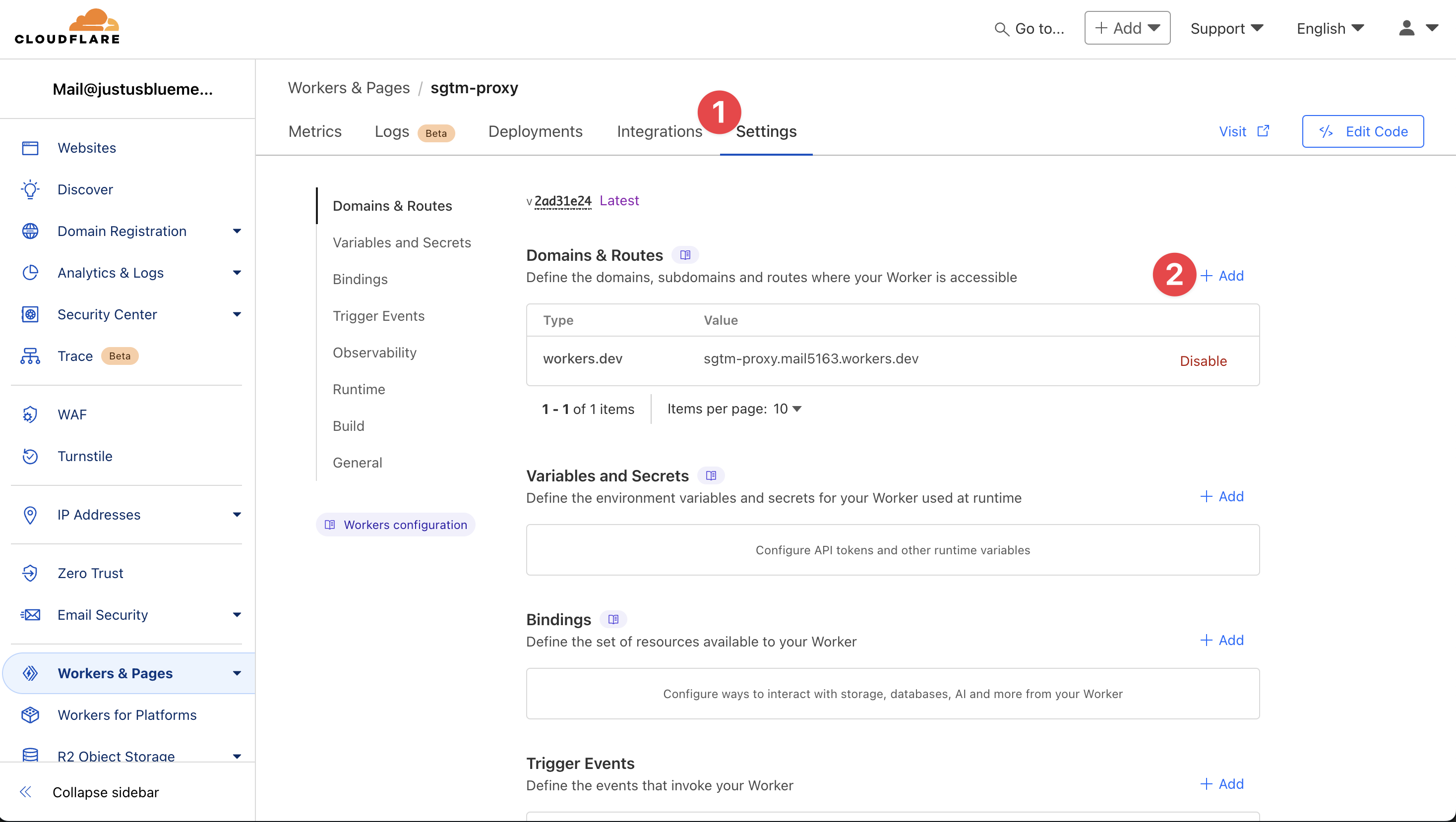 Add Cloudflare Worker Route