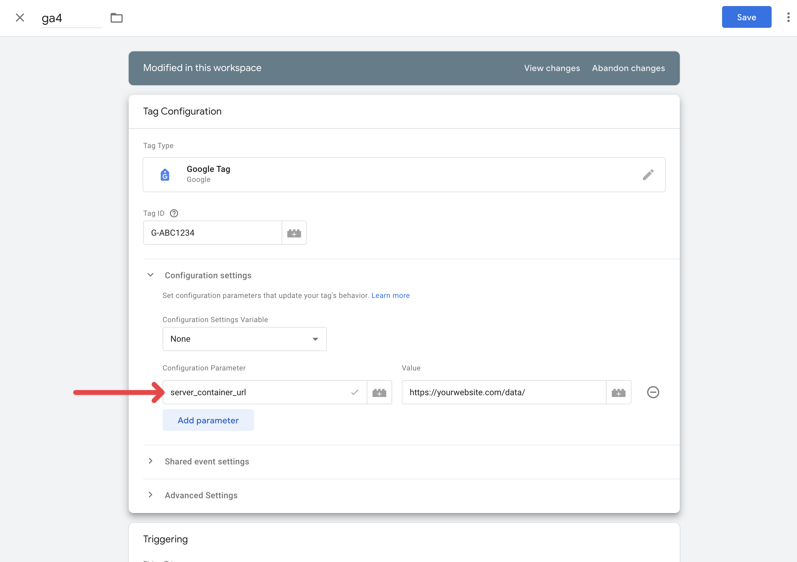 Set GTM Web Container server_container_url