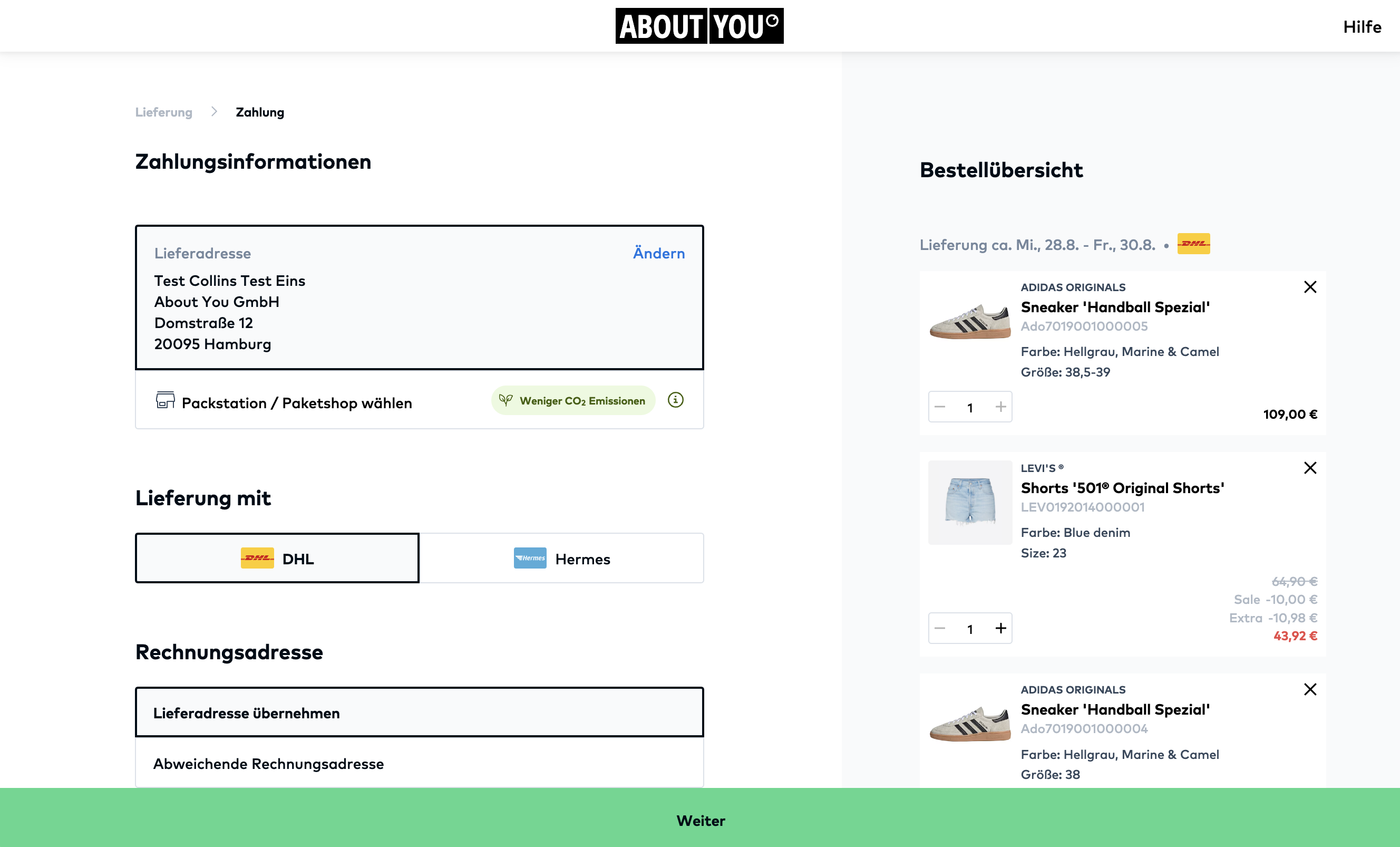 Screenshot of a checkout page on innonature.eu
