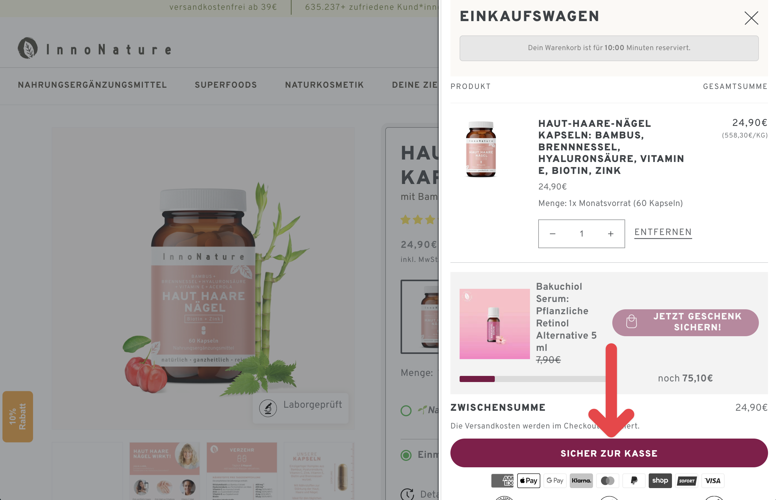 Screenshot of a 'Proceed to Checkout' button on innonature.eu