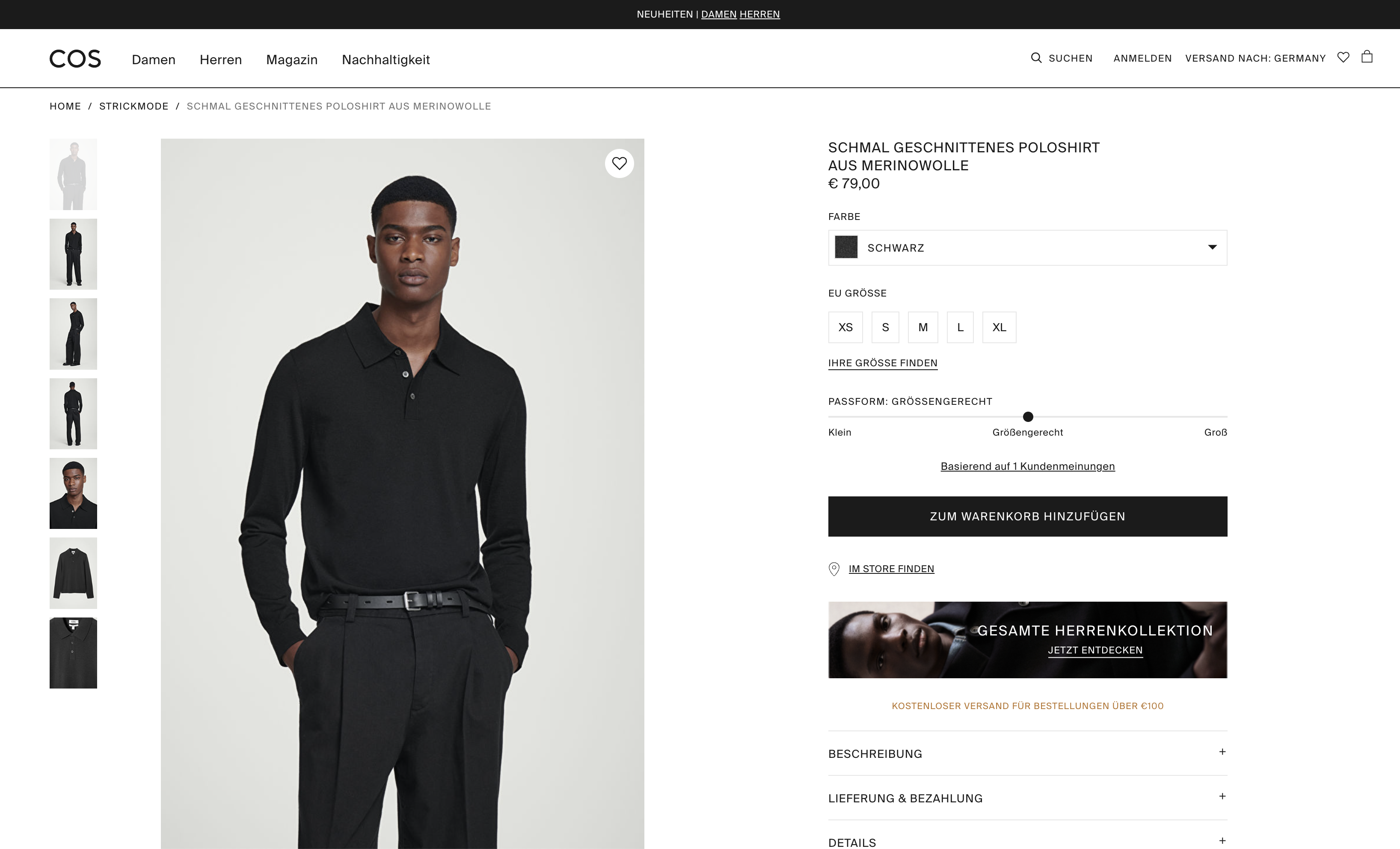 Screenshot of a product detail page on cos.com