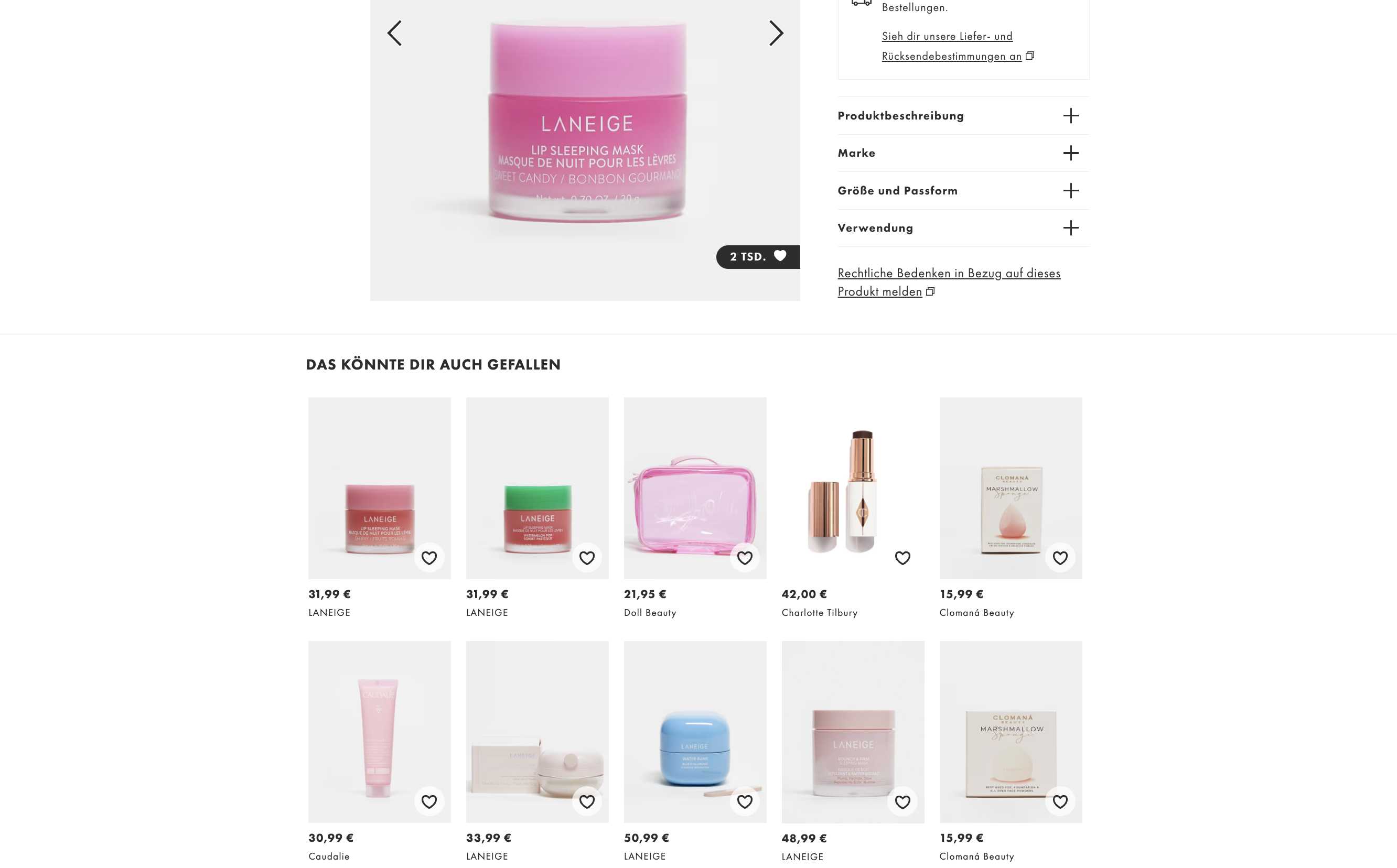 Screenshot of a product detail page on asos.com