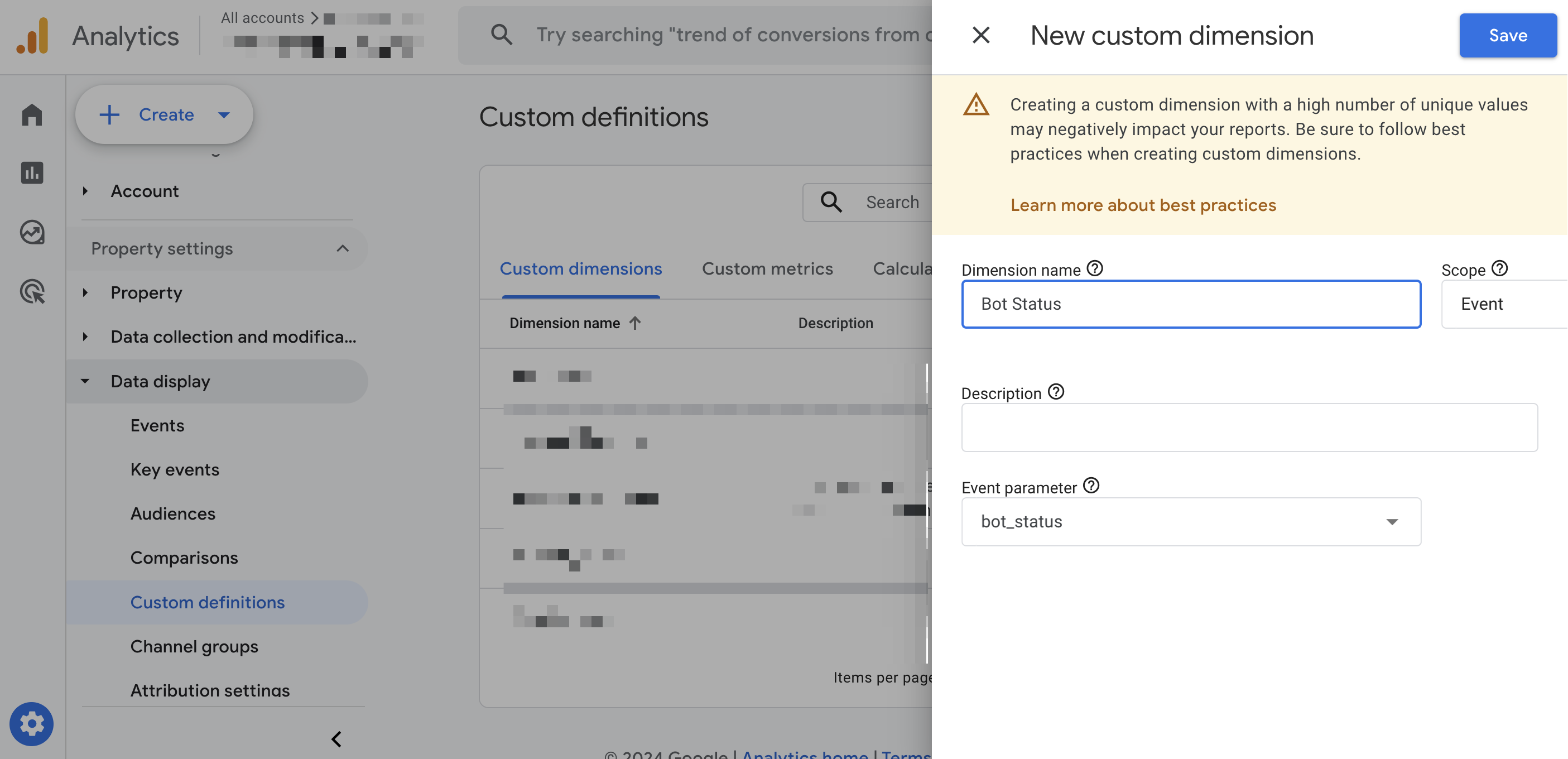 Adding the bot status as a GA4 dimension