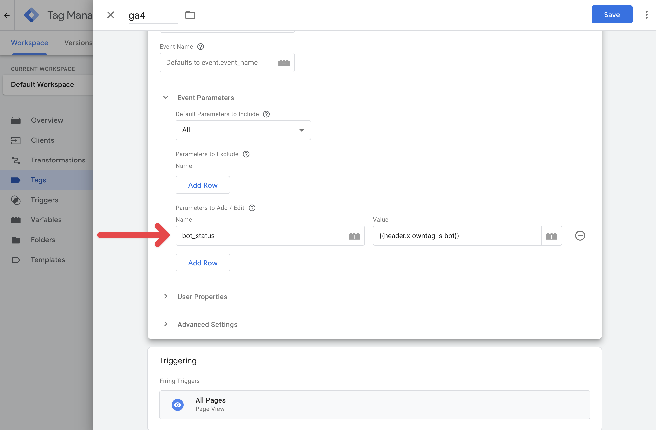 Adding the bot status as a GA4 parameter