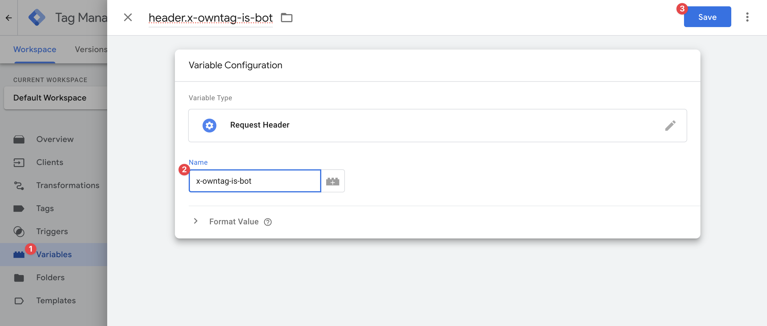 Creating the 'Request Header' variable